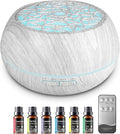 550ml Large Capacity Essential Oil Diffuser 6 Essentil Oil Set Aromatherapy Ultrasonic Air Humidifier with Timer and 7 Color LED Night Light Remote Control Waterless Auto-Off White Wood Grain by Unknown
