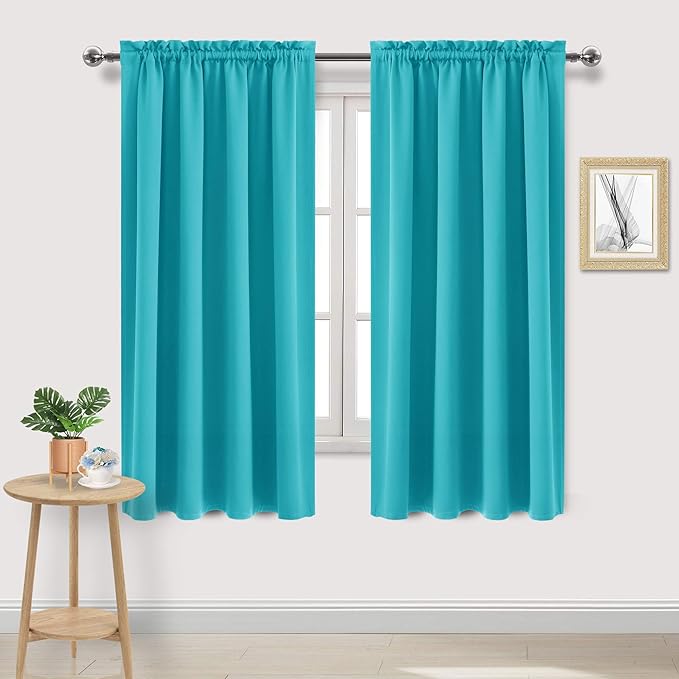 DWCN Blackout Curtains Room Darkening Thermal Insulated Bedroom Curtains Window Curtain Panels, 52 x 63 inches Long, Set of 2 Turquoise Rod Pocket Drapes by DWCN