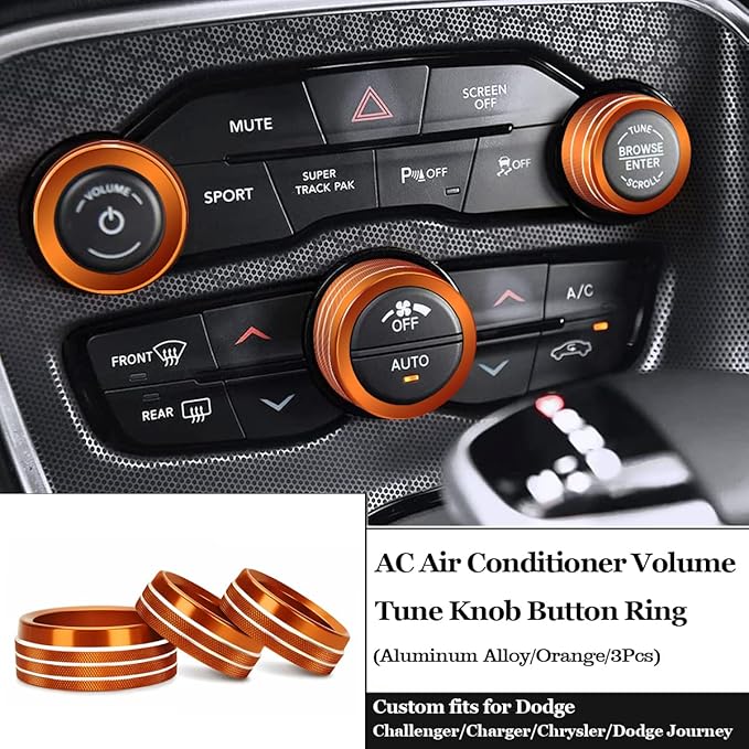 Auprite Climate Control Knob Covers for Challenger Accessories 2015-2023 2024, for Dodge Charger 2015-2023 2024, for Dodge Chrysler 300/300s 2015-2024,3Pcs Kit (Orange) - Image 2