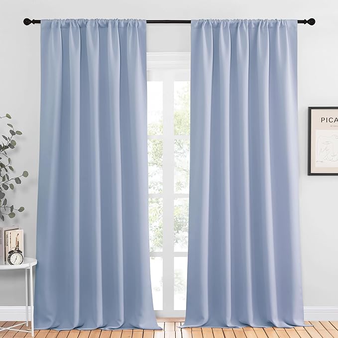NICETOWN Blackout Curtains for Living Curtains, Vintage Blue, 2 Panels, 52 by 95, Room Darkening Window Curtain Panels, Easy-Care Solid Thermal Insulated Draperies/Drapes for Daughter Room by NICETOWN