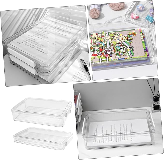 A4 Document Storage Box Set, 2pcs Flat Tall File Organizer with Card Holder and Certificate Keeper for Office Desktop Filing and Document Management - Image 8