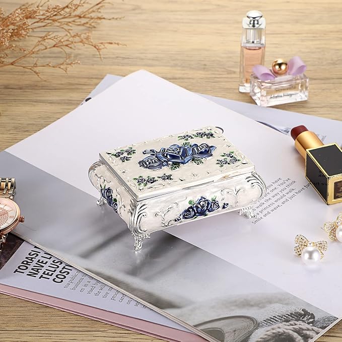 Hipiwe Vintage Metal Jewelry Box Small Treasure Chest Case Trinket Organizer Earrings Necklace Bracelet Storage Box Ring Box Holder Keepsake Box for Women - Image 2