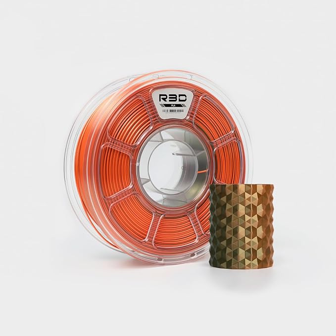 R3D Dual Color Silk PLA Filament, Co-Extrusion 3D Printer Filament 1.75mm, 30-370 mm/s High Speed PLA, Dimensional Accuracy +/- 0.02 mm, 1KG Plastic Spool (Silk Bronze-Orange) by R3D