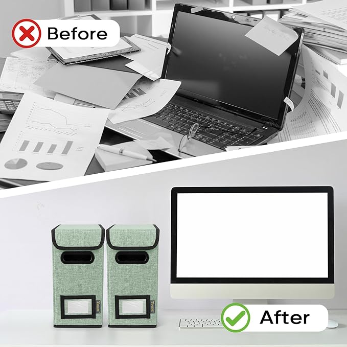 BALEINE File Organizer Box with Lid, Collapsible File Folder Organizer with Plastic Slide, Hanging File Folder Box for Office Document Storage (2 Pack, Green, S) - Image 7