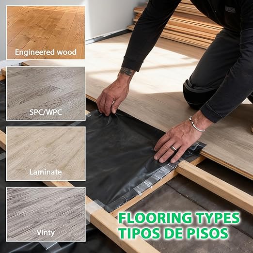 6 Mil 360 sq. ft. Black Moisture Barricade Underlayment Polyethylene Film Roll for Vinyl, Laminate SPC, Engineered Wood Floors with Adhesive Strip - Image 2