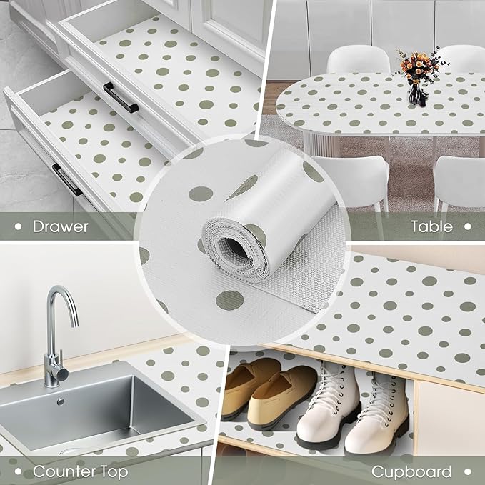 Drawer and Shelf Liner, Non-Slip Kitchen Cabinet Liners Non-Adhesive Thick Strong Grip Waterproof Washable Mats Protect Dresser Shelves Cupboard Bathroom Cabinets, Polka Dot, 12 in X 20 FT - Image 9