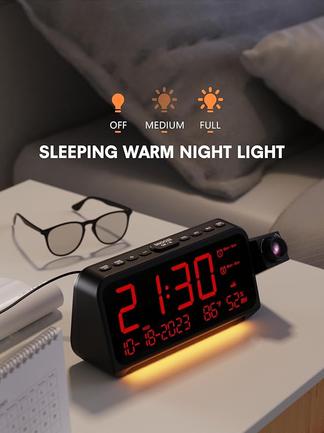 Projection Alarm Clock for Bedroom Ceiling, Digital Clock Projector with Weekday/Weekend Mode, Date, Temperature, Humidity, Type-C USB Charger, Night Light, Dual Alarms, DST, Dimmer,12/24H - Image 7