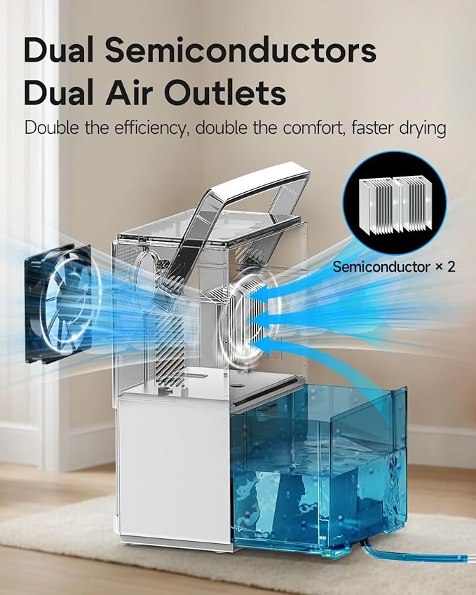 Small Dehumidifier with Drain Hose, Portable Dehumidifier for Bathroom, 118oz Dehumidifiers for Home 800 sq ft with 7 Colorful Light, Quiet Dehumidifiers for Bedroom RV Closet Basement,White - Image 4