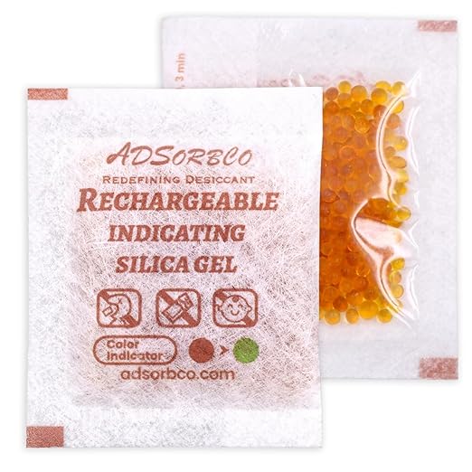 Adsorbco Rechargeable Desiccant, Indicating Silica Gel Packets, Moisture Absorbers for Storage, Gun Safe Dehumidifiers (160, 3g) by Unknown