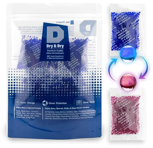 Dry & Dry 10 Gram Blue Indicating Silica Gel Packs - 25 Rechargeable Packets by DryDry