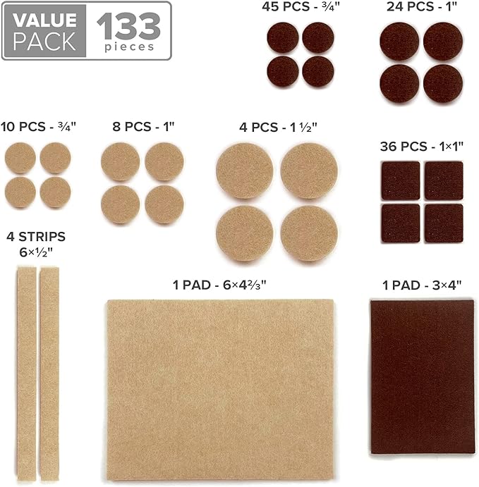 Felt Furniture Pads X-PROTECTOR 133 PCS Premium Furniture Pads - Felt Pads Furniture Feet Best Wood Floor Protectors - Protect Your Hardwood & Laminate Flooring! Brown and Beige - Image 5