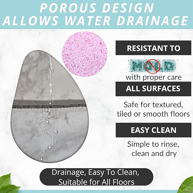 Enkosi Loofah Shower Mat Non-Slip - Anti-Slip Bath Mat for Inside Showers, Tub, Bathtub, Bathroom - Quick Dry PVC with Drain Holes - Cushioned Safety Grip - Secure for Kids and Elderly (Pink 24x24) - Image 3