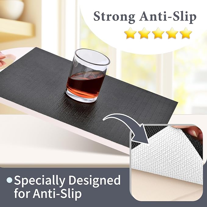 Shelf Liners for Kitchen Cabinets 12in x 30FT, Non Adhesive Drawer Liner Pure Black Thickened Shelf Liner Non-Slip Easy to Clean for Tool Box Refrigerator with Knife and Tape Measure - Image 2