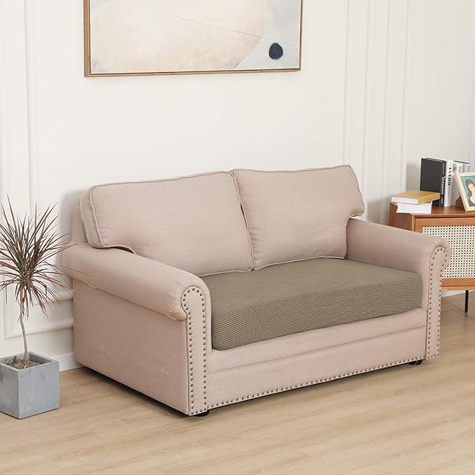 Easy-Going Stretch Loveseat Cushion Cover Sofa Cushion Furniture Protector Sofa Seat Sofa Slipcover Sofa Cover Soft Flexibility with Elastic Bottom(Loveseat Cushion, Natural) - Image 2