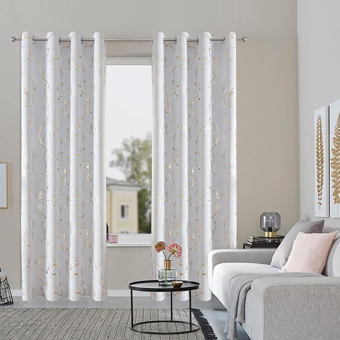 BUHUA Blackout Curtains 72 Inches Length,Thermal Curtain for Bedroom 2 Panels Set,Room Darkening Curtains with Shinny Wave Vine,52W×72L Greyish White - Image 6