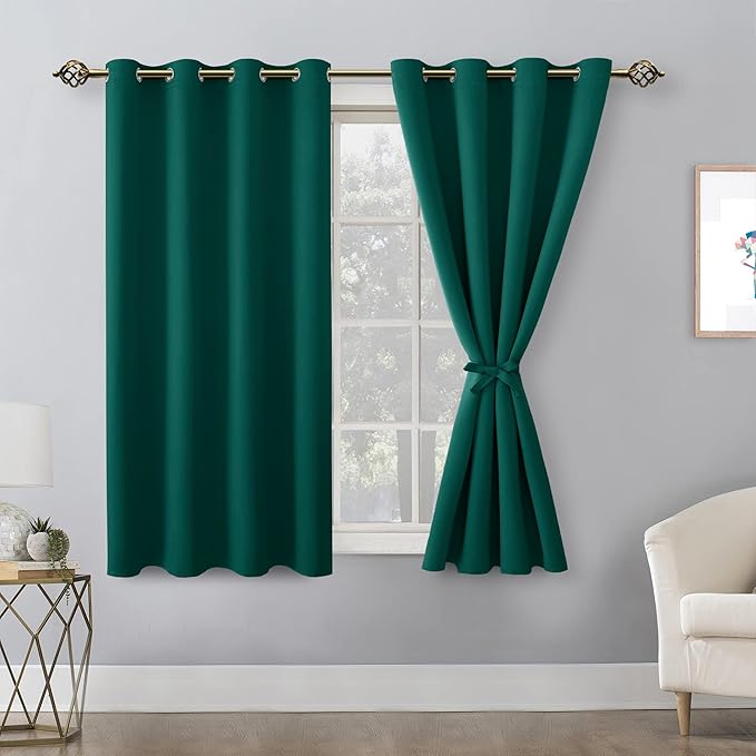 Hiasan Blackout Curtains for Bedroom, 52 x 54 Inches Long - Thermal Insulated & Energy Saving Window Curtains for Living Room, 2 Drape Panels Sewn with Tiebacks, Hunter Green - Image 8
