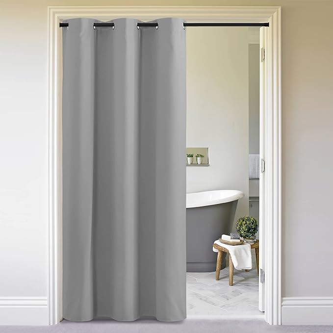 NICETOWN Silver Grey Doorway Curtain Privacy, Door Cover Curtain, Sound Reducing Winter Insulated Thermal Room Darkening Blackout Curtains for Bedroom, 84 inch Length (1 Panel, 5ft Wide by 7ft Long) by NICETOWN