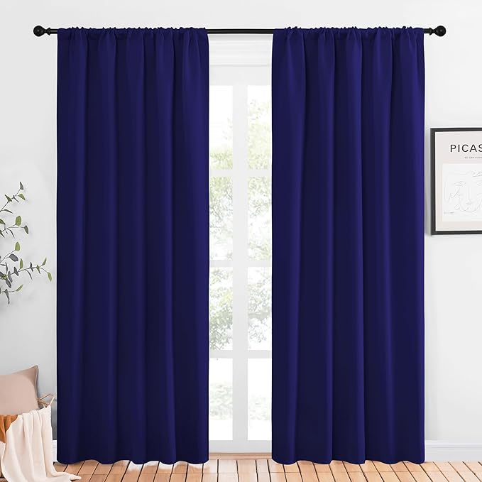 NICETOWN Window Curtains Blackout Drapes, Navy Blue, 1 Pair, 52 by 84-Inch, Thermal Insulated Solid Rod Pocket Blackout Curtains/Draperies for Living Room by NICETOWN