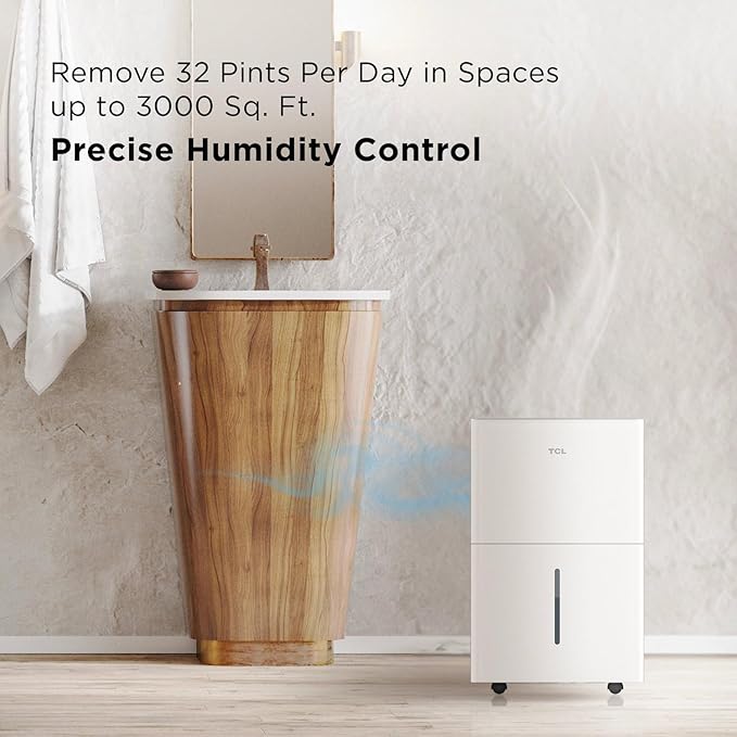 TCL 3000 Sq. Ft. Smart Dehumidifier, Energy Star Most Efficient, Ultra-Compact, 32 Pints Per Day, for Whole House, Basement, Bathroom & Bedroom, Works with Alexa/Google Assistant - Image 6