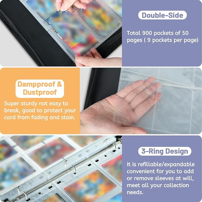 Custom Tiger Card Binder, 9-Pocket Trading Card Binder, Personalized Card Holder Fits 900 Cards with 50 Sleeves, Storage Album Case for TCG, MTG, Sports Cards - Image 4