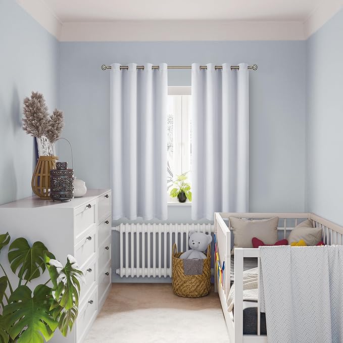 BGment Greyish White 100% Blackout Curtains for Bedroom 63 Inch Length 2 Panels Set, Thermal Insulated Full Light Blocking Grommet Noise Cancelling Window Curtains for Nursery, 52 Inch Wide Each - Image 2