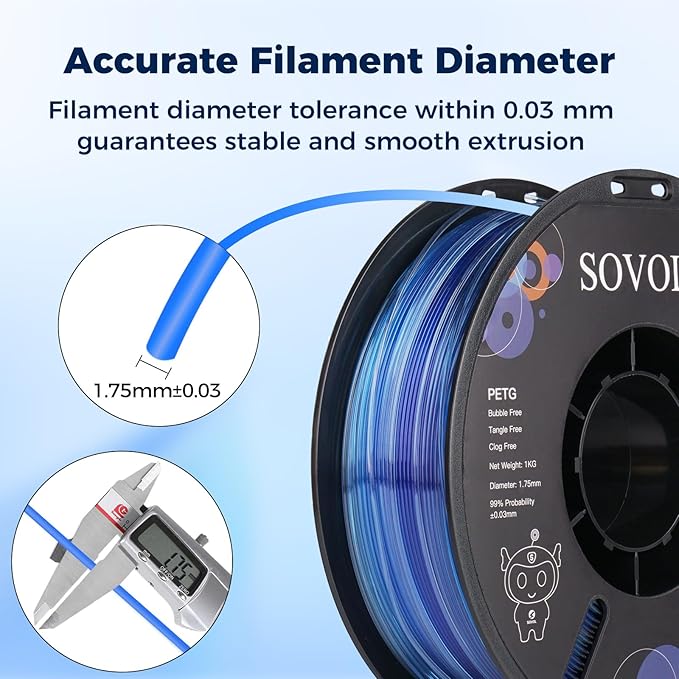 Sovol 3D Printer PETG Filament 1.75mm, Gradient Multicolors Filaments Material, 1kg (2.2lbs), Dimensional Accuracy +/- 0.03 mm, Fit Most FDM Printer, Blue - Image 6