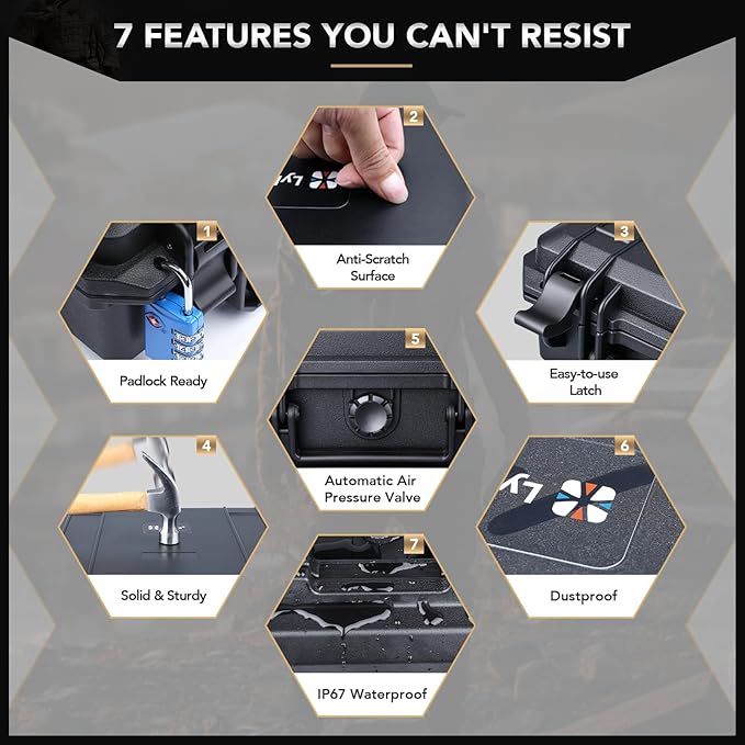 Lykus HC-2510 Waterproof Hard Case with Foam, Interior Size 9.8x7.5x3.7 inch, Suitable for Osmo Pocket/Action/Mobile, Insta360 X5/Ace Pro/Go, GoPro Hero, Coins, Small Electronics and More - Image 5
