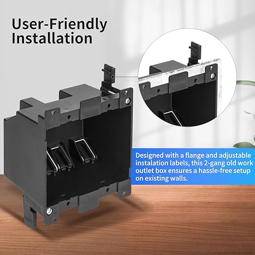 2-Gang Black Non-Metallic PVC Old Work Electrical Box, Black, 25 Cubic Inch. – Retrofit Standard Switch/Outlet Wall Box, ETL Listed (5 Pack) - Image 2