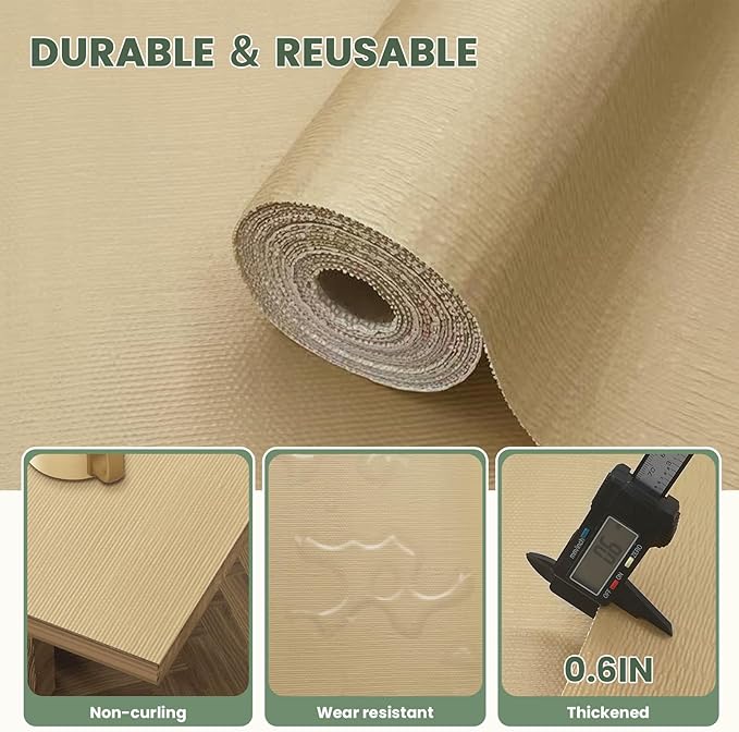 Drawer Liner and Shelf Liner for Kitchen Cabinet Liner Non-Adhesive Non-Slip Shelf Paper, Thick Strong Grip Waterproof Easy to Clean for Shelves, Cupboard, Desks, Khaki, 12 in x 20 FT - Image 6