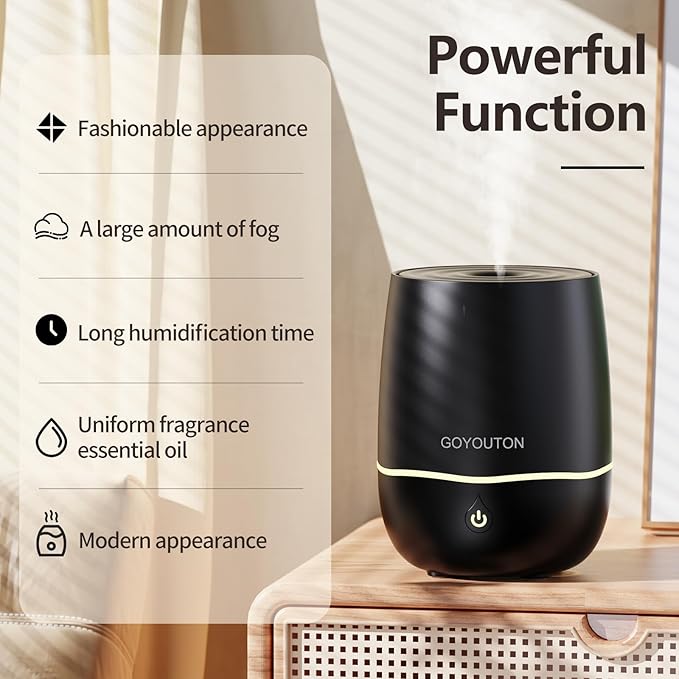 Essential Oil Diffuser, 200ML Diffusers for Home Scent Aromatherapy Diffuser Air Desk Humidifier Aroma Diffuser for Bedroom Room Office with 7 Color LED Lights Quiet Waterless Auto Shuts-off (Black) - Image 6
