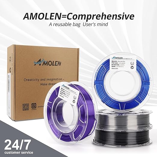 AMOLEN Silk 3D Printer Filament Bundle, PLA Filament 1.75mm Pack, Shiny 3D Printing Filament for Most FDM 3D Printer, Black, Purple, Silver Grey, Sapphire Blue, 200g X 4 - Image 6