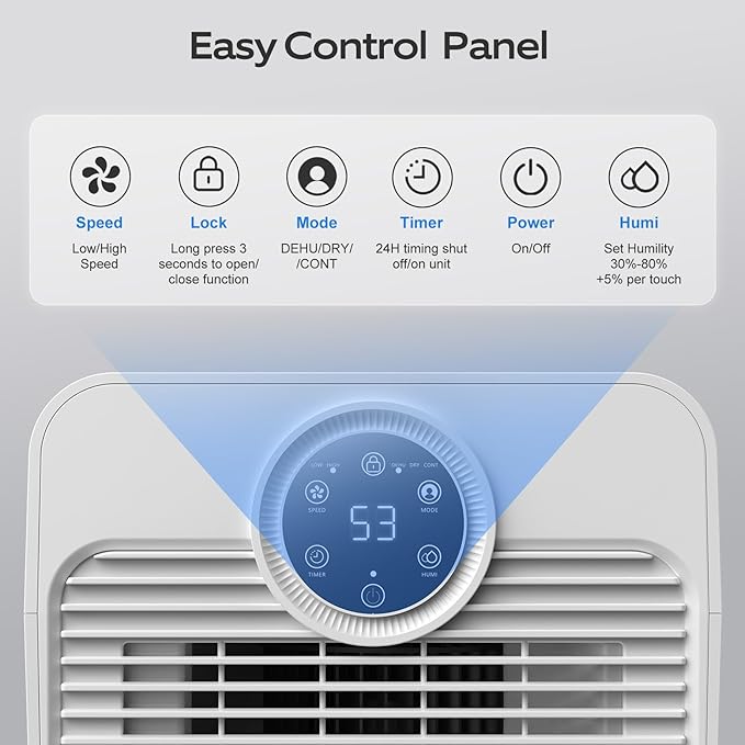 1600 Sq.ft Dehumidifiers for Home, Glowells 21 Pints Dehumidifier with Drain Hose for Basement, Smart Humidity Control Moisture Removal, 3 Operation Modes for RV, Bathroom, Bedroom - Image 3