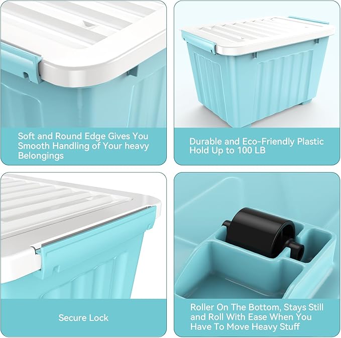 Nazhura 72 Quart Plastic Storage Bin, Stackable and Nestable Storage Boxes with Lids and Secure Latching Buckles, Large Storage Container (Blue, 72Quart-4Pack) - Image 9
