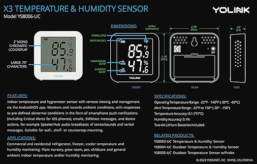 YoLink X3 version Temperature & Humidity Sensor, Supports App Real-Time Data Refresh, Alexa, IFTTT, Home Assistant Integration - YoLink Hub Included - Image 9
