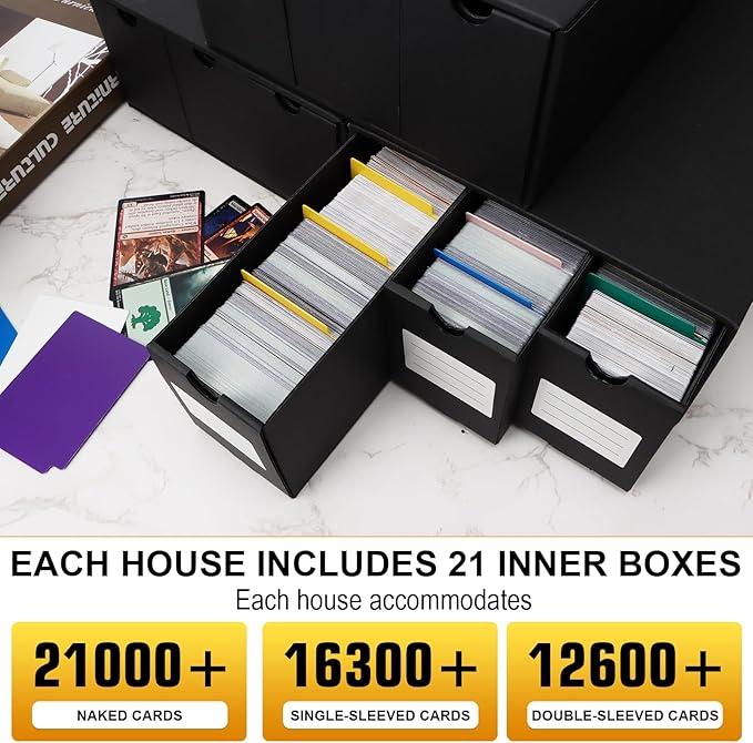 Trading Card Storage Box, Includes 21-600 CT Boxes & Card Dividers, + Trading Card Organizer for Collectible Card Games, for TCG, MTG, PTCG, Baseball Cards, with Labels & Tapes - Image 2