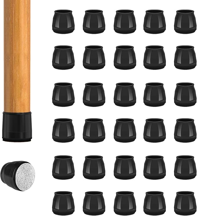 36pcs Round Chair Leg Floor Protectors, Felt Pads Chair Leg Protectors for Hardwood Floors, Silicone Furniture Feet Cups Covers Felt Pads, Prevents Scratches & Reduce Noise, Black, X-Small by BAIPOK