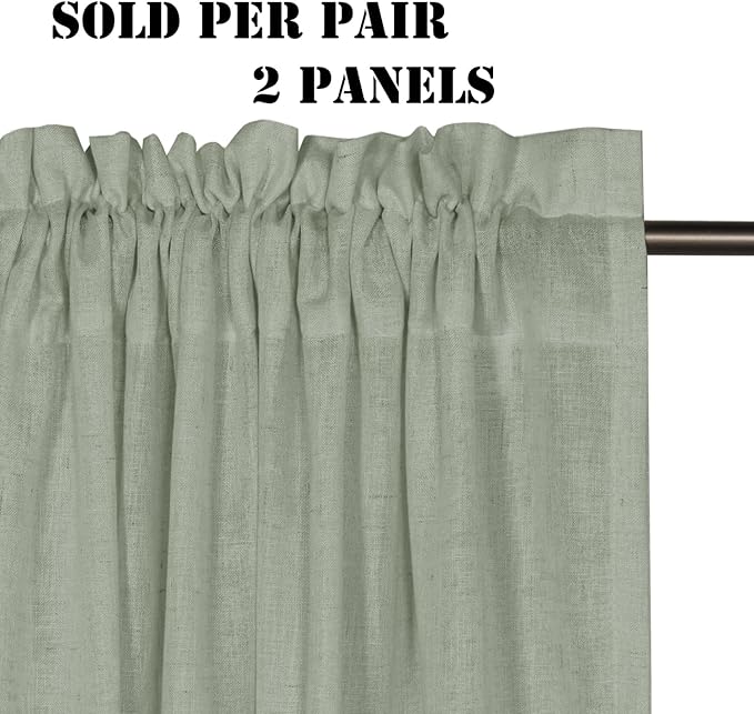 H.VERSAILTEX Linen Curtains Elegant Natural Linen Semi Sheer Curtains Energy Light Filtering Rod Pocket Window Treatments Panels for Living Room (Set of 2, Sea Grass, 52 inch W X 63 inch L) - Image 2