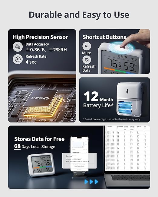 SwitchBot Meter Pro, Digital Hygrometer & Thermometer - Wireless Indoor Temperature & Humidity Monitor with Bluetooth App Control, Real-Time Alert - Image 6