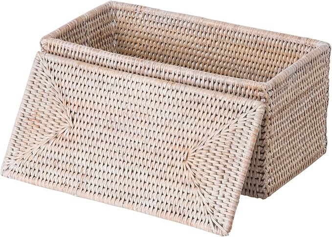 Kouboo La Jolla Rectangular Rattan Box, White-Wash Toilet Roll Storage Basket (1030101) - Image 7