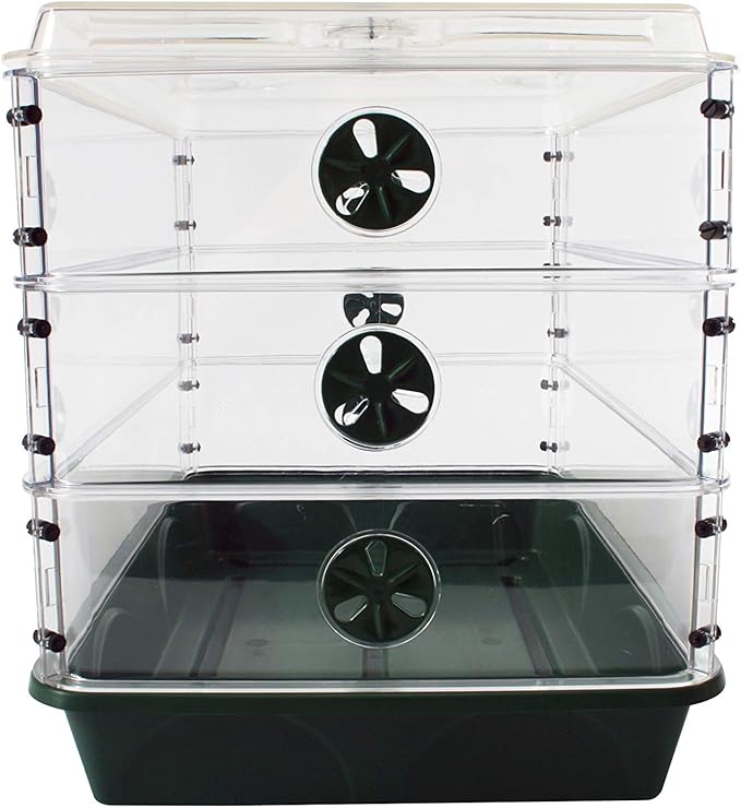 EarlyGrow 95457 24" x 15" x 16.75" Domed Propagator, Green, 3 Side Extenders and Locking Clip Set - Image 7