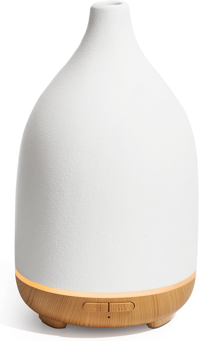 InnoGear Oil Diffuser, 150ML Ceramic Diffuser for Essential Oils Handcrafted Aromatherapy Diffuser Ultrasonic Cool Mist Humidifier with 2 Mist Modes Waterless Auto Off for Room Office, White by InnoGear