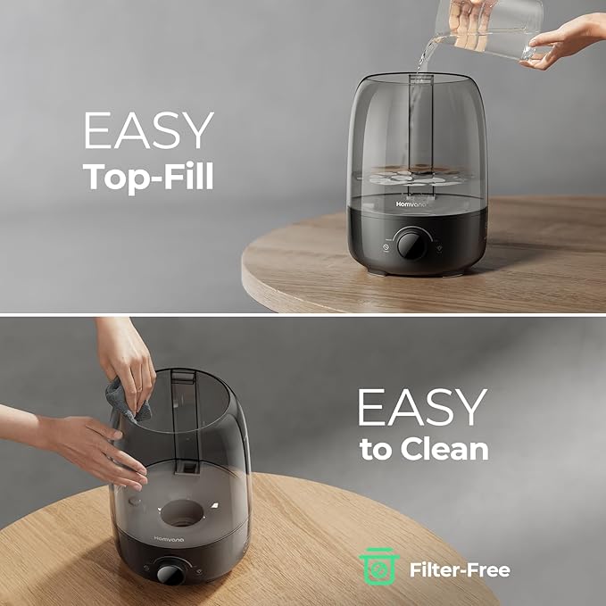 Homvana Humidifiers for Bedroom Diffusers - Top Fill 4L Cool Mist Humidifier Large Room, 40H Runtime Diffusers for Home, Air Humidifier for Plants, Baby Nursery, Essential Oil Diffusers (Black) - Image 4
