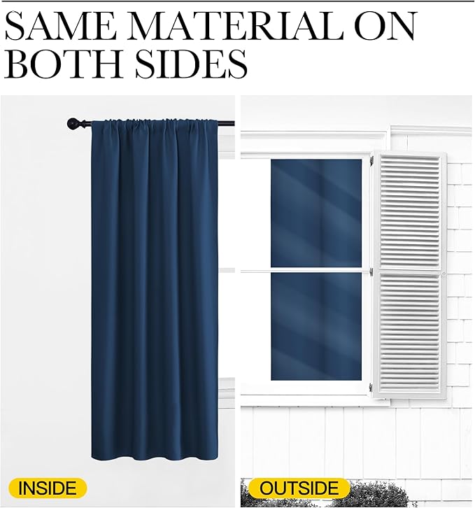 NICETOWN Living Room Curtains, Blackout Draperies, Moroccan Blue, 1 Pair, 70 x 84-inch, Home Decorations Thermal Insulated Solid Rod Pocket Blackout Drapes for Cafe - Image 5