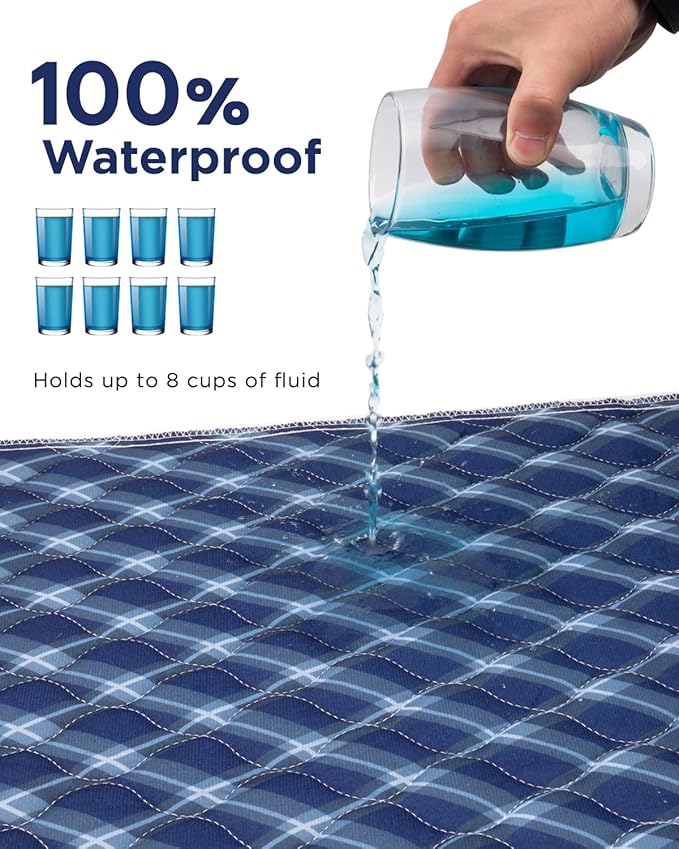 Non-Slip Bed Pads for Incontinence Washable (36" x 72"|1 Pack), Navy Blue Grid, Waterproof Bed Pads, Bed Wetting Pads for Bed, Sofa, Floor, Resuable Underpads for Adults, Seniors, Pet - Image 3