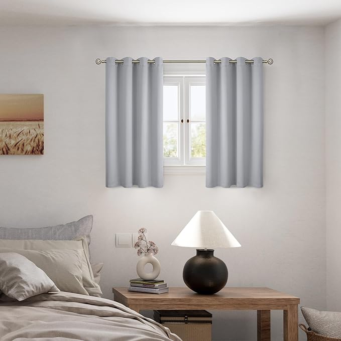 BGment Short 100% Blackout Curtains for Bedroom, Thermal Insulated Energy Efficiency Noise Reducing Grommet Curtains 45 Inch Length with Liner for Small Window 2 Panels Each 52 Inch Wide, Light Grey - Image 2