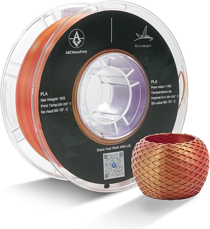 PLA 3D Printer Filament, Triple Color Silk PLA Filament, Dimensional Accuracy +/- 0.02 mm, 1 kg Spool(2.2lbs), 1.75 mm, Red Gold Purple by ABCWavePrint