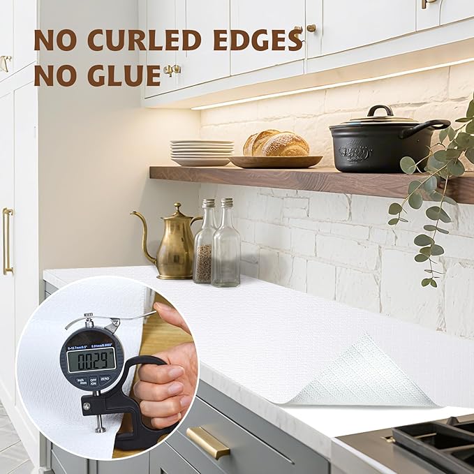 Shelf Liners for Kitchen Cabinets 12in x 20FT, Non Adhesive Drawer Liner Pure White Thickened Shelf Liner Non-Slip Easy to Clean for Tool Box Refrigerator with Knife and Tape Measure - Image 8