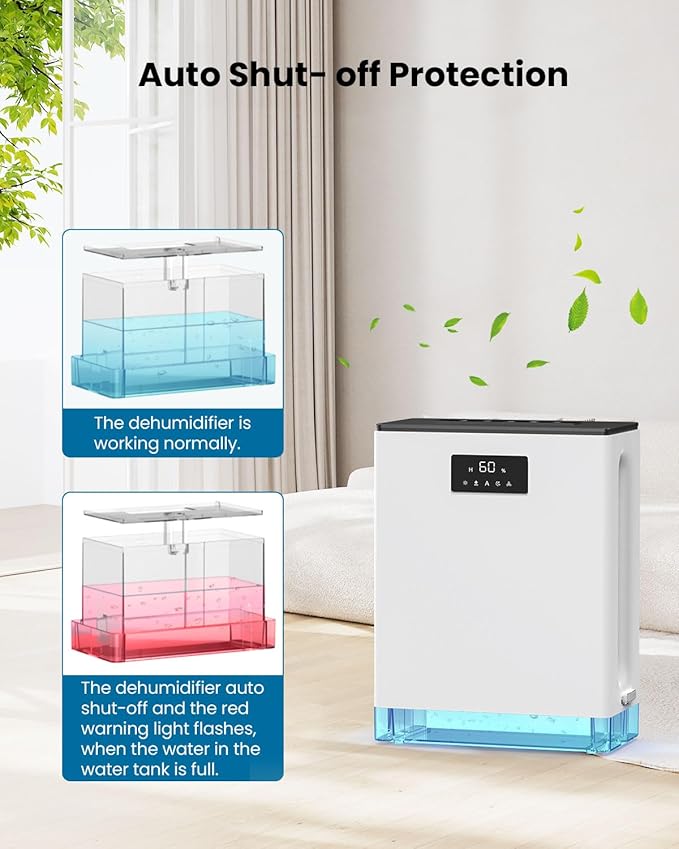 BIZEWO Dehumidifier for Home, (980 sq.ft) Queit Dehumidifiers for Bathroom, Basement, RV with 101 oz Water Tank, 2 Modes, Auto Defrost, Auto Shut Off, Timers, 7 Colors Ambient Light - Image 8