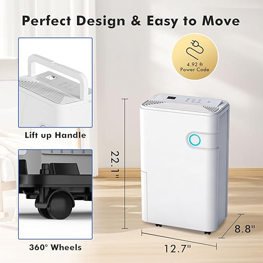 NEWBULIG 80Pints Dehumidifier with Drain Hose, 5,500 Sq.Ft Dehumidifier for Basement, 1.32 Gallon Tank, Low 42dB, Smart Humidity Ring, Ideal Whole House Humidity Remover for Home, Bedroom & Bathroom - Image 8