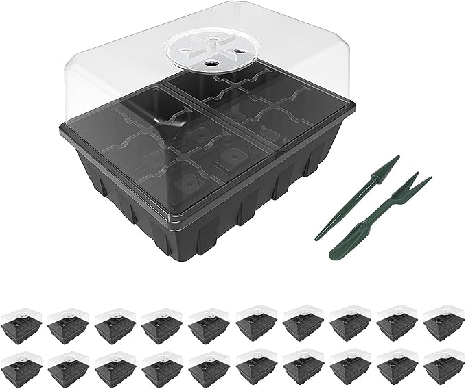 Gardzen 20 Pack Seed Starting Tray, Plant Germination Trays, Seed Starter Kit with Adjustable Humidity Vented Dome, Plant Growing Kit 6.6" x 4.5", Total 240-Cell, Clear by Gardzen